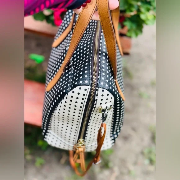 Vintage Fossil Black & White Polka Dot Handbag Crossbody or Shoulder Bag - Picture 11 of 14